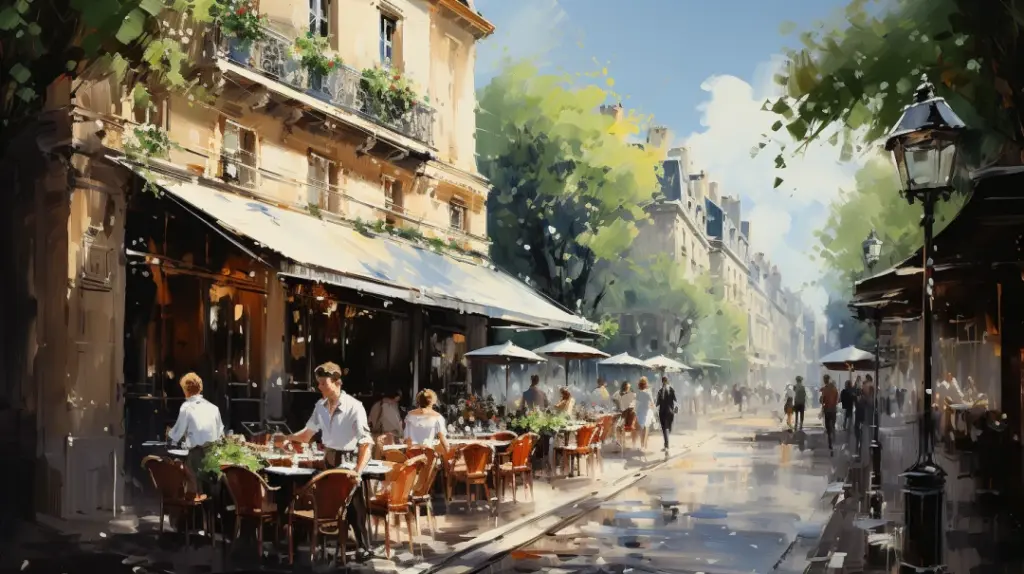 Cafetería Parisina al Aire Libre: Un Día Luminoso en la Ciudad del Arte