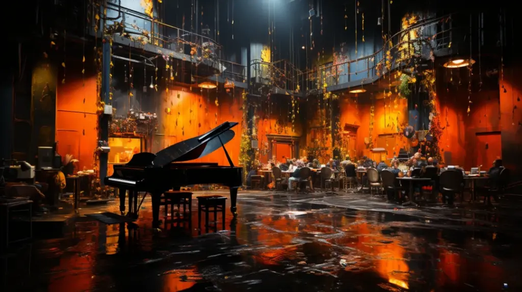 Nocturno en Jazz: Piano y Ambiente de Club en Iluminación Dorada