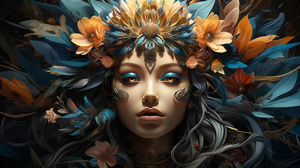 Retrato de mujer con corona de flores