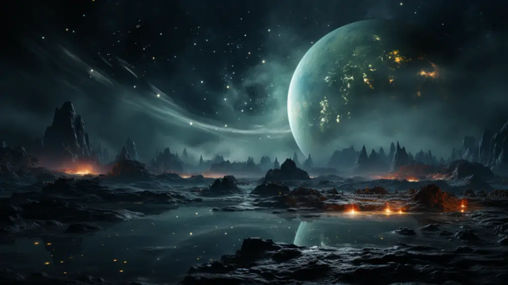 Cielos Alienígenas: Un Planeta Gigante sobre Paisajes Llameantes