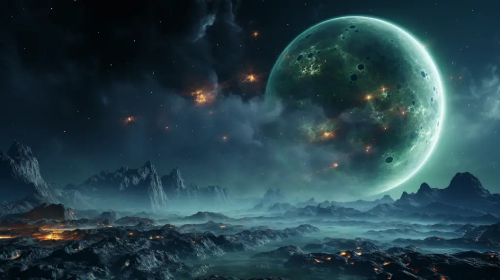 Noche Extraterrestre: La Majestuosidad de un Planeta Verde en el Espacio