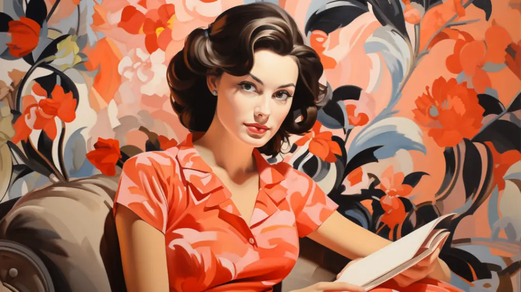 Elegancia Vintage: Dama con Libro y Fondo Floral