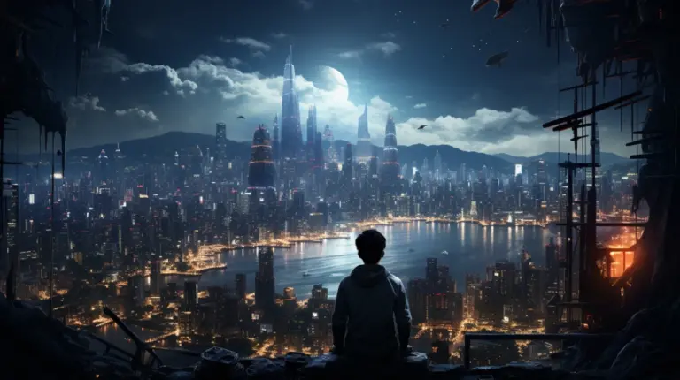Mirada al Futuro: Panorama Nocturno de Ciudad Cyberpunk desde un Refugio Elevado