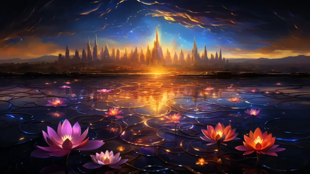 Lago mágico con flor de loto